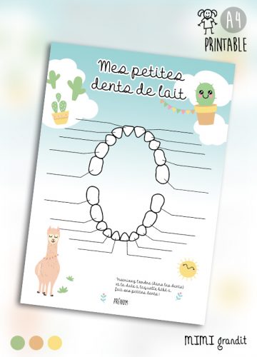 carte quenottes fiche dents bébé lama a telecharger