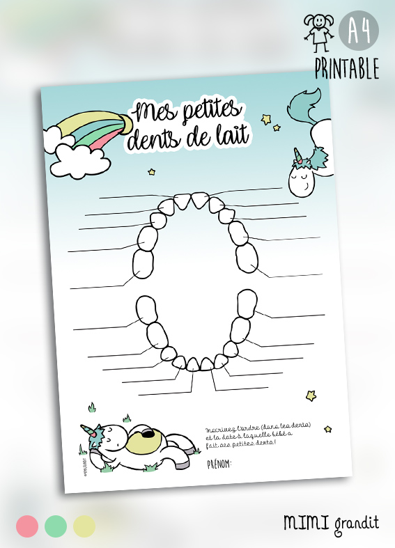 fiche dents de lait bébé licorne a telecharger