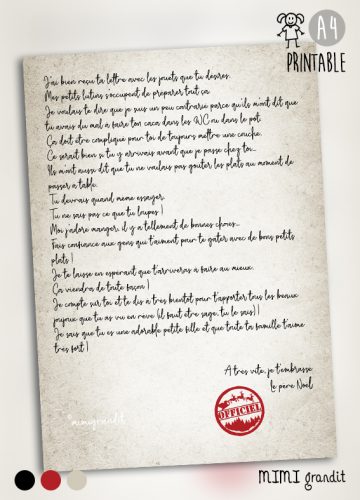 PRINTABLE lettre du pere noel wc nourriture