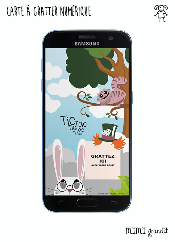 Annoncer-sa-grossesse-téléphone-disney-alice-carte-a-gratter