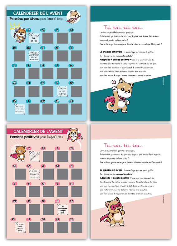 calendrier de l'avent à gratter bienveillance positif enfant fille ou garçon