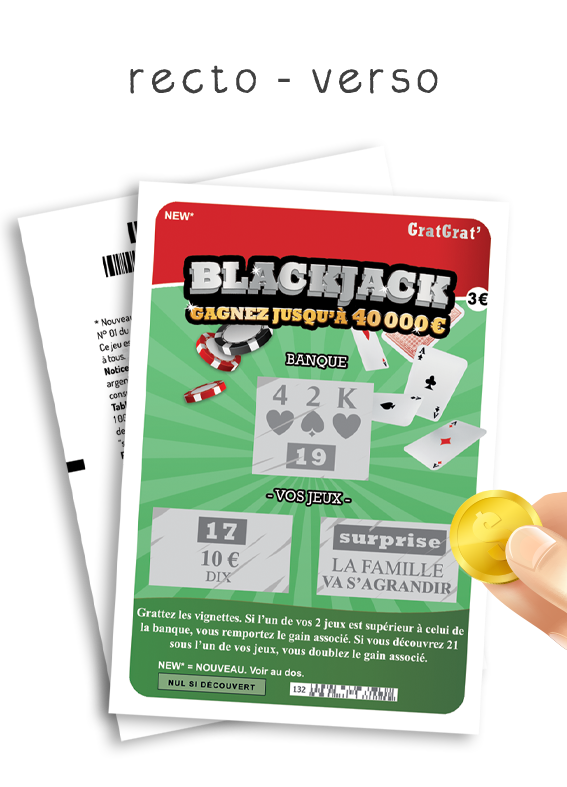 Carte à gratter annonce grossesse originale Blackjack