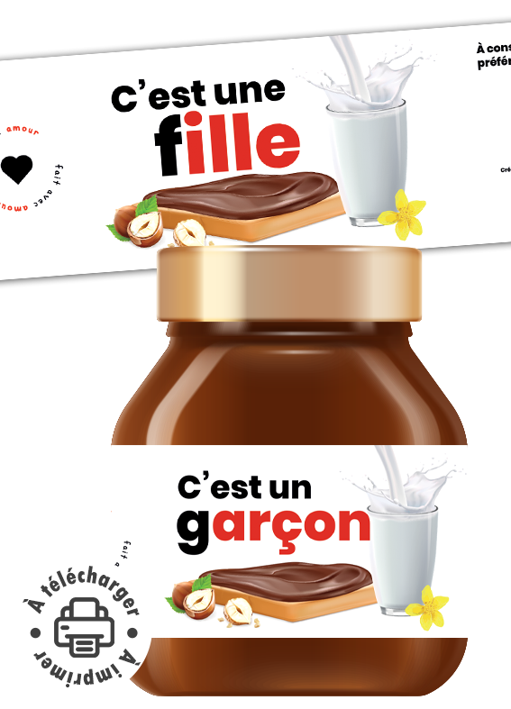 Annonce sexe bébé étiquette pâte à tartiner "C'est une fille" ou un garçon à imprimer. Annonce sexe bébé étiquette pâte à tartiner "C'est une fille" ou un garçon à imprimer.