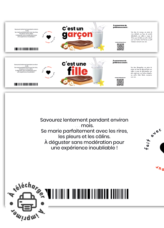 Annonce sexe bébé étiquette pâte à tartiner pour Gender Reveal fichier à imprimer. Annonce sexe bébé étiquette pâte à tartiner pour Gender Reveal fichier à imprimer.