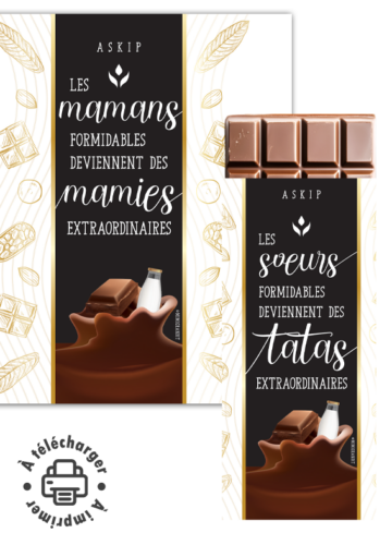 Annonce grossesse étiquette chocolat personnalisée pour mamie et tata.