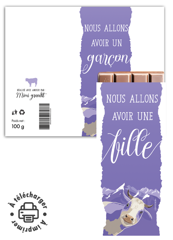 Annonce sexe bébé étiquette chocolat à imprimer message "Nous allons avoir une fille".