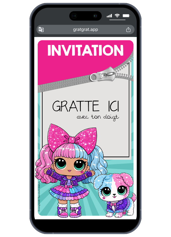 invitation-digitale-a-gratter-theme-poupee-sur-smartphone