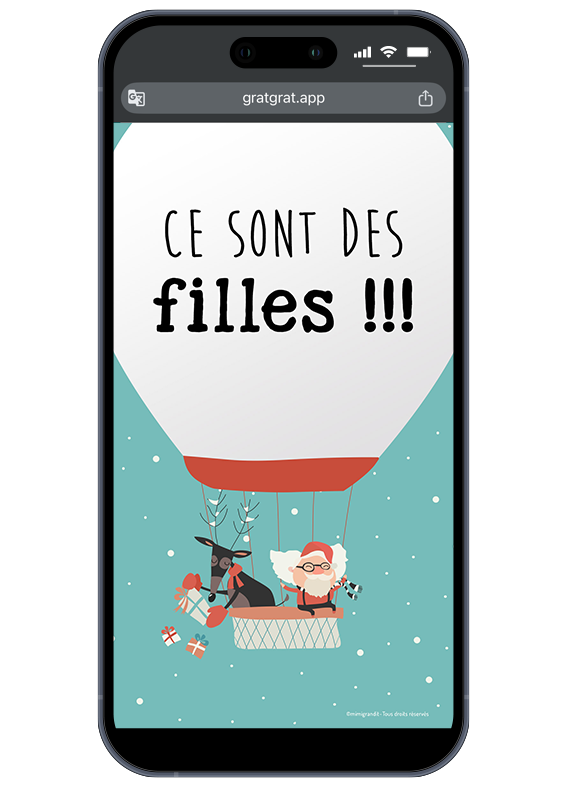 Le plus beau voyage commence cette année ! Partagez ce moment magique instantanément. Annonce jumeaux numérique thème Noël avec le message de résultat "Les bébés sont des filles !".