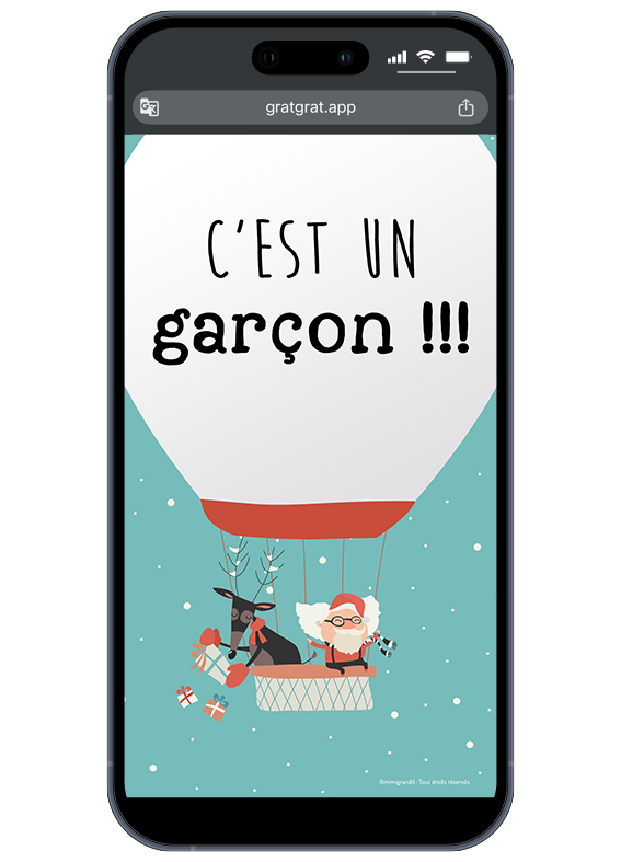 Le plus beau voyage commence cette année ! Partagez ce moment magique instantanément. Rendu final de l'annonce de sexe de bébé sur téléphone affichant le message "Bébé est un garçon !".