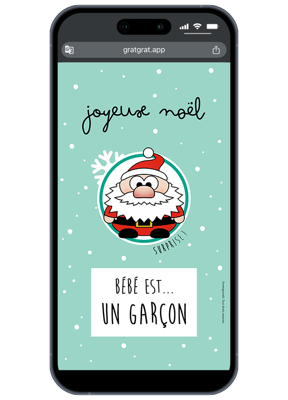 Le plus beau cadeau de Noël est arrivé ! Partagez ce moment magique instantanément par SMS, WhatsApp ou mail. Résultat de l'annonce sexe bébé numérique Noël affichant le message "Bébé est un garçon !".