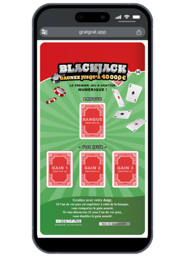 Annonce sexe bébé numérique thème Blackjack sur smartphone avec un jeton doré "Gratte ici" sur une table de casino.