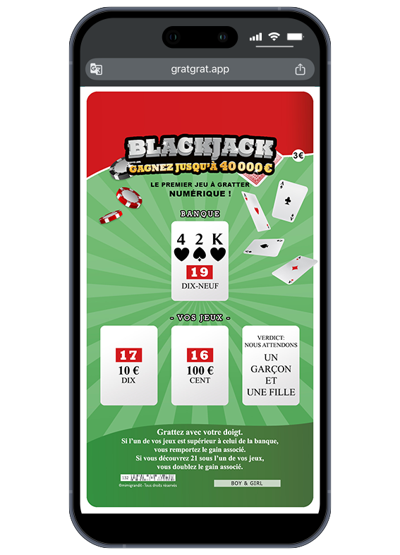 Jackpot émotionnel ! Partagez votre bonheur instantanément par SMS, WhatsApp ou mail. Révélation de genre pour jumeaux mixtes thème Blackjack : "Nous attendons un garçon et une fille !".