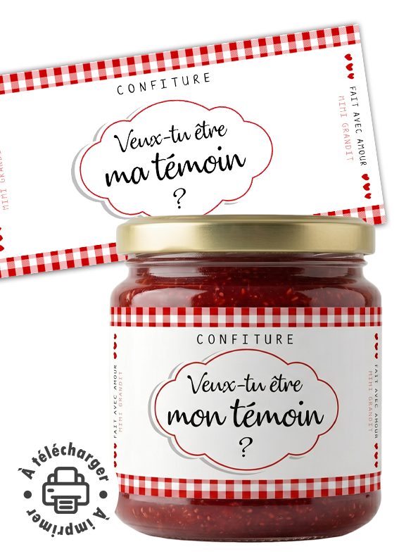 Demande témoin étiquette confiture à imprimer message "Veux-tu être mon témoin". Demande témoin étiquette confiture à imprimer message "Veux-tu être mon témoin".