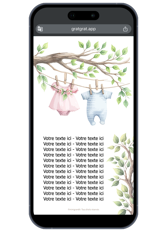 Aperçu de l'espace de texte personnalisé après grattage de l'invitation en ligne Carte a gratter virtuelle gender reveal personnalisable en ligne