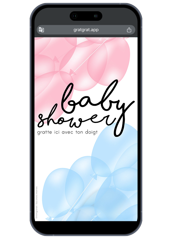 Invitation baby shower originale virtuelle carte à gratter ballons roses et bleus