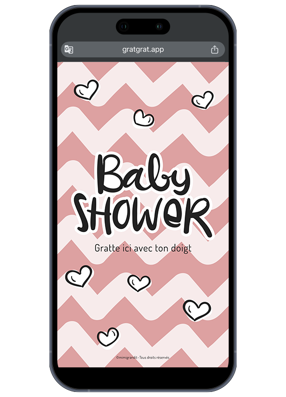 Invitation baby shower fille virtuelle carte a gratter coeur rose