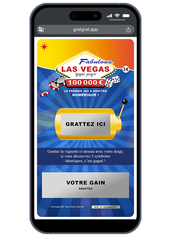 Faites vos jeux ! Grattez l'écran pour découvrir si vous avez décroché le gros lot. Carte annonce demande personnalisable numérique thème casino Las Vegas avec zones à gratter "Grattez ici" et "Votre gain".