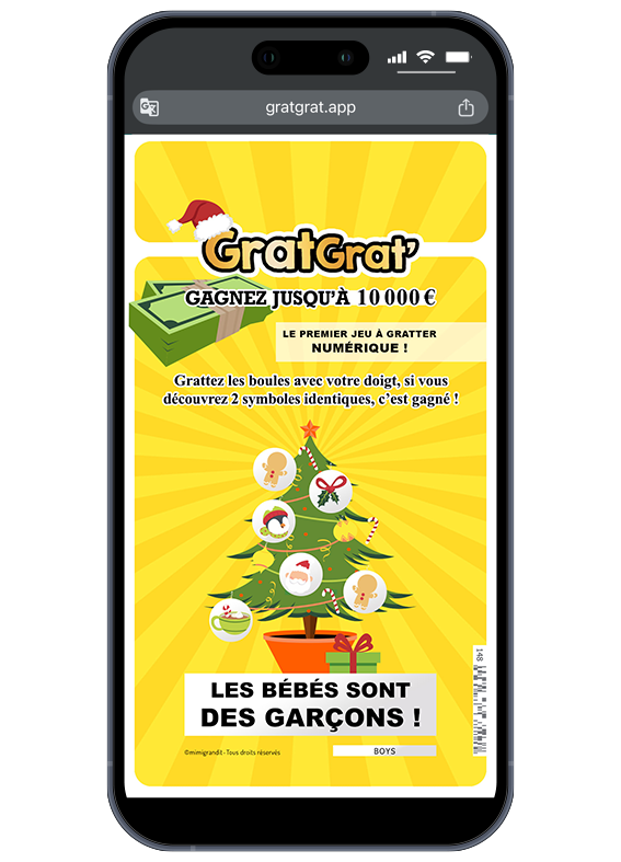 Et voilà le plus beau cadeau de l'année ! 🎁 Carte à gratter digitale annonce sexe bébés (garçons) pour jumeaux ou triplés, thème sapin de Noël.