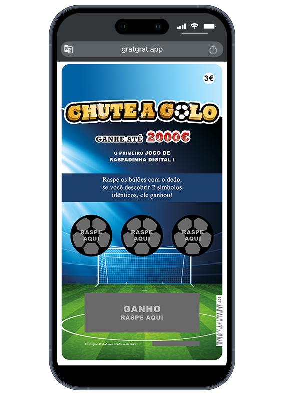 Anúncio de revelação do sexo do bebé digital com tema futebol "Chute a Golo" em português num smartphone.
