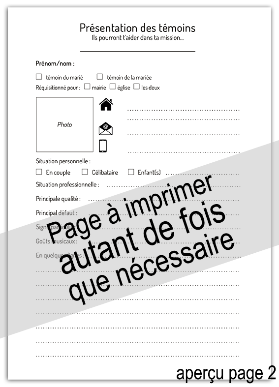 Une fiche profil complète et amusante à dupliquer pour toute votre équipe de choc. Zoom sur la fiche d'identité et de présentation des témoins à imprimer soi-même.