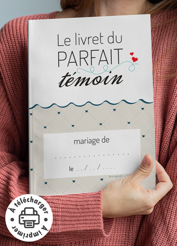 Modèle de couverture élégant inclus dans le pack livret témoin à télécharger. Couverture du livret du parfait témoin de mariage à imprimer pack PDF Mimi Grandit.